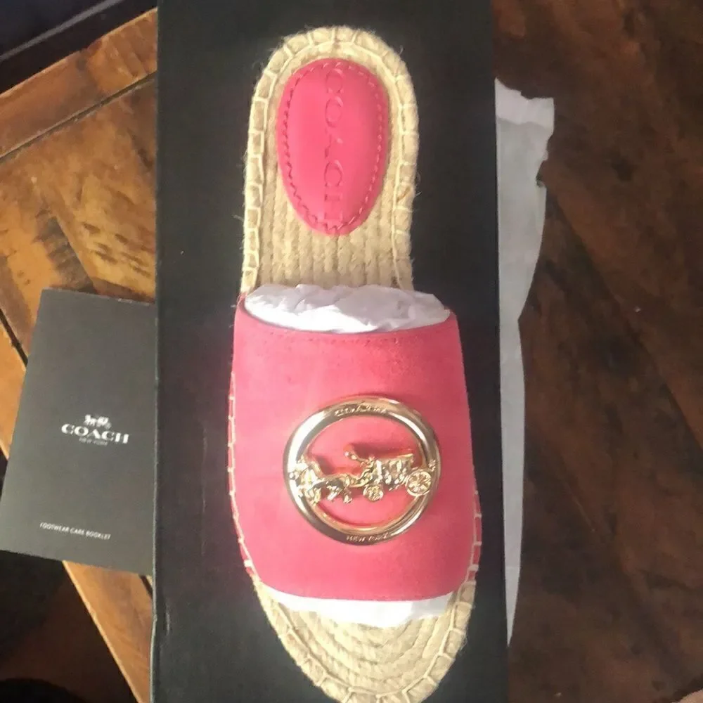 🔥NWT COACH Suede ESPAD. Size 5 Confetti Pink Slip onSignature Horse & carriage
